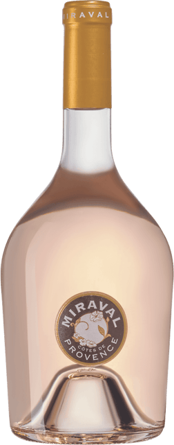 En glasflaska med Famille Perrin Miraval 2024, en rosévin från Provence i Frankrike